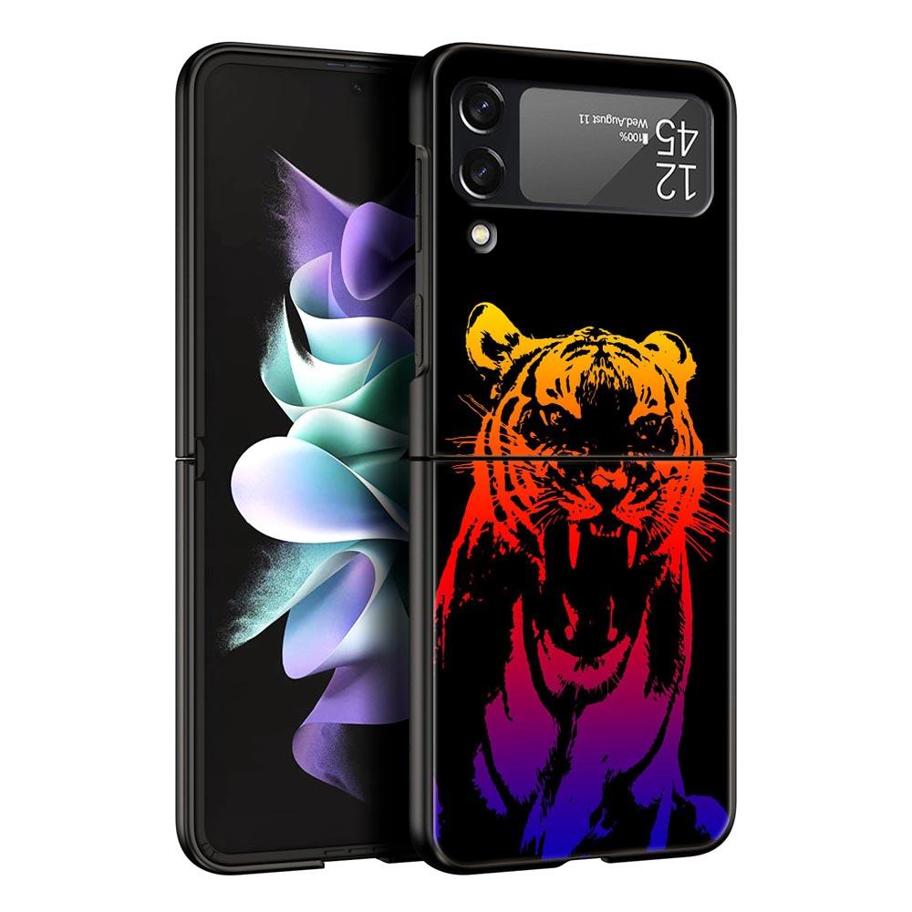 Phone Case for Samsung Galaxy Z Flip 3 4 5 Folding Mobile Shell Hard PC Fundas Black Coque Protect Cover Tiger Neon Leopard