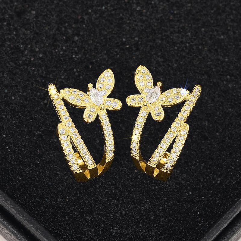 

Huitan Exquisite Women s Butterfly Earrings Bling CZ Fashion Luxury Gold Color/ Color Jewelry Aesthetic Girls Earrings