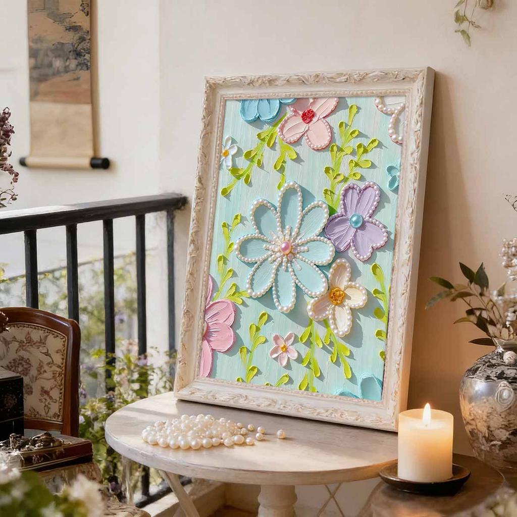 DIY Pearl Painting Set Colored Flowers Pattern Home Decoration Handmade Sticky Diamond Creative Canvas Pearl Art Painting Crafts Perfect Gift