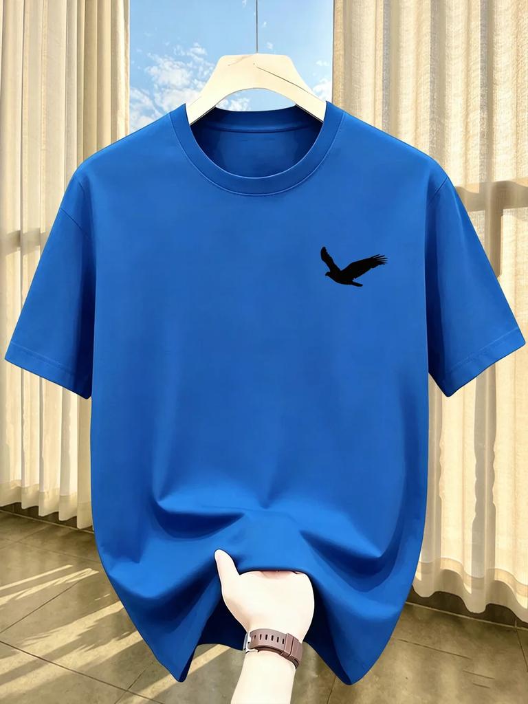 Unisexs Summer Quick Drying Material Eagle Pattern Print Fashionable Sports and Casual Loose Round Neck Short Sleeved Tshirt Top
