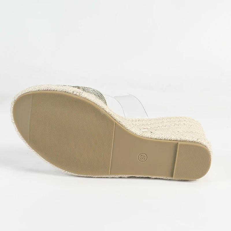 Fashion Eilyken New Summer High Heels Wedges Women Slippers Fashion PVC Transparent Cane Weave Slide Shoes Big Size 43