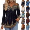 Dame Moteable Casual V-hals Bluse Knapp Langermet Pullover T-skjorte Topp
