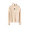 Women's 100% Cashmere High Neck Sweater, Slim Fit, Base Layer, Gold Button Detail, Knit