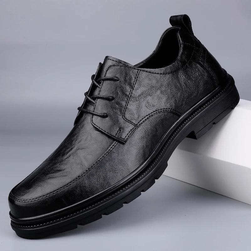 New Fashion Men Oxford Shoes Genuine Leather Mens Oxfords Shoes Casual Wedding Dress Footwear Soft Lace-up Formal Business Shoes