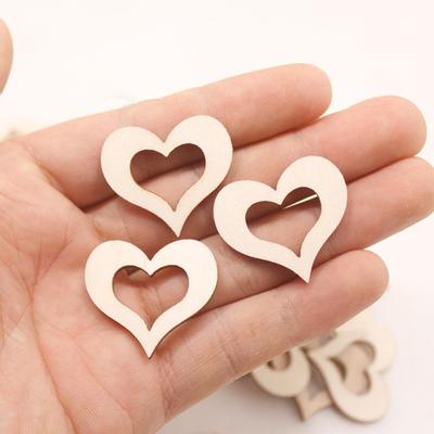 50Pcs/Set Wood Slices Out Design Love Heart Shape Hollow Solid Color Decorative Handmade Wood Chips for Festival