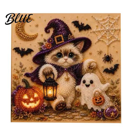 DIY Cat Craft for Adults Halloween Faux Pearl Painting Art Kit Spooky 3D Beads Moonlight Theme Crafts Cute Witch Gem Wall Adults Lovers Beginner