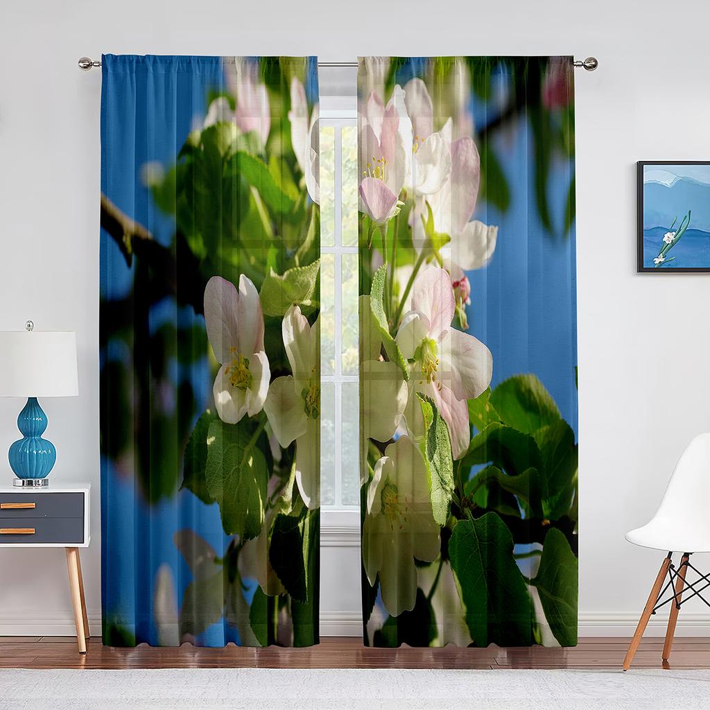Vår Vackra Vita Blommor Blommig Skir Voile Gardiner för Sovrum Vardagsrum Kök Dekor Chiffong Tyll Fönstergardin