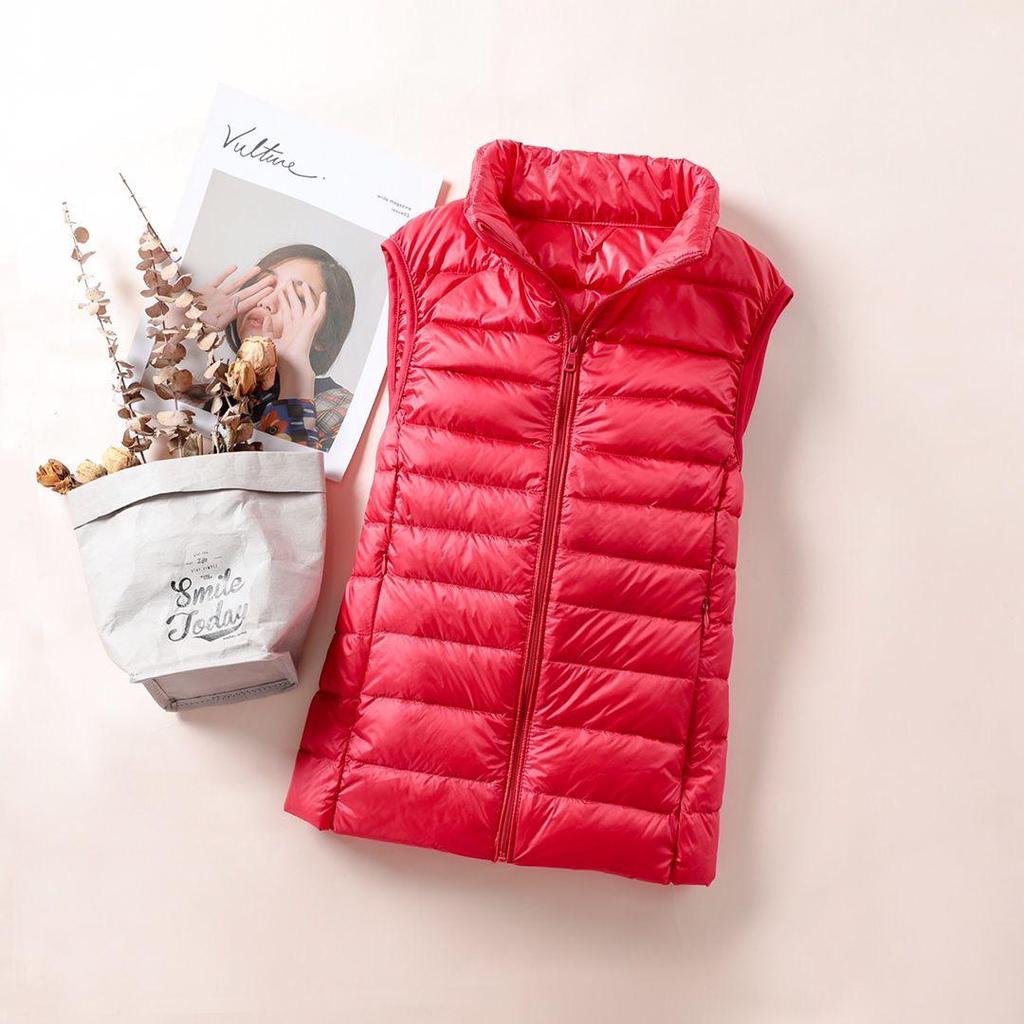 Women's Lightweight Down Vest, Korean Style, Stand-Up Collar, Slim-Fit, Sleeveless Jacket for Autumn and Winter.
