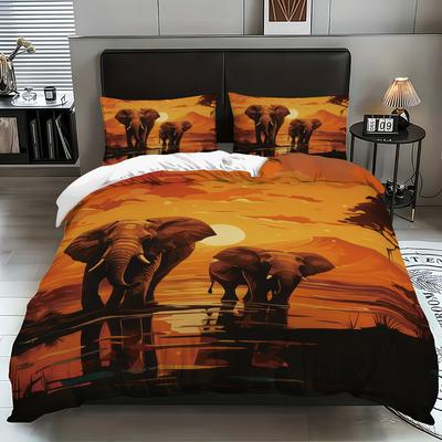 Home Textile Three-Piece Elephant 3D Printed Quilt Cover Pillowcase 90G Abraded Cloth Bedding Distribution