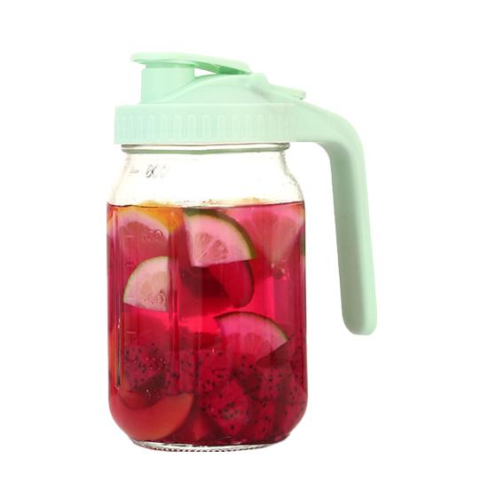Glass Pitcher with Lid And Handle 32/64oz Wide Mouth Mason Jar Leak-proof Water Pitcher Creamer Container for Juice Coffee Tea