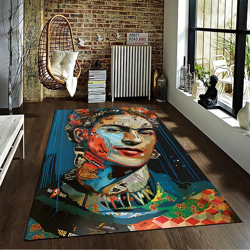 Vibrant Collage Portrait Rug suitable as a non-slip mat for the living room or bedroom sofa