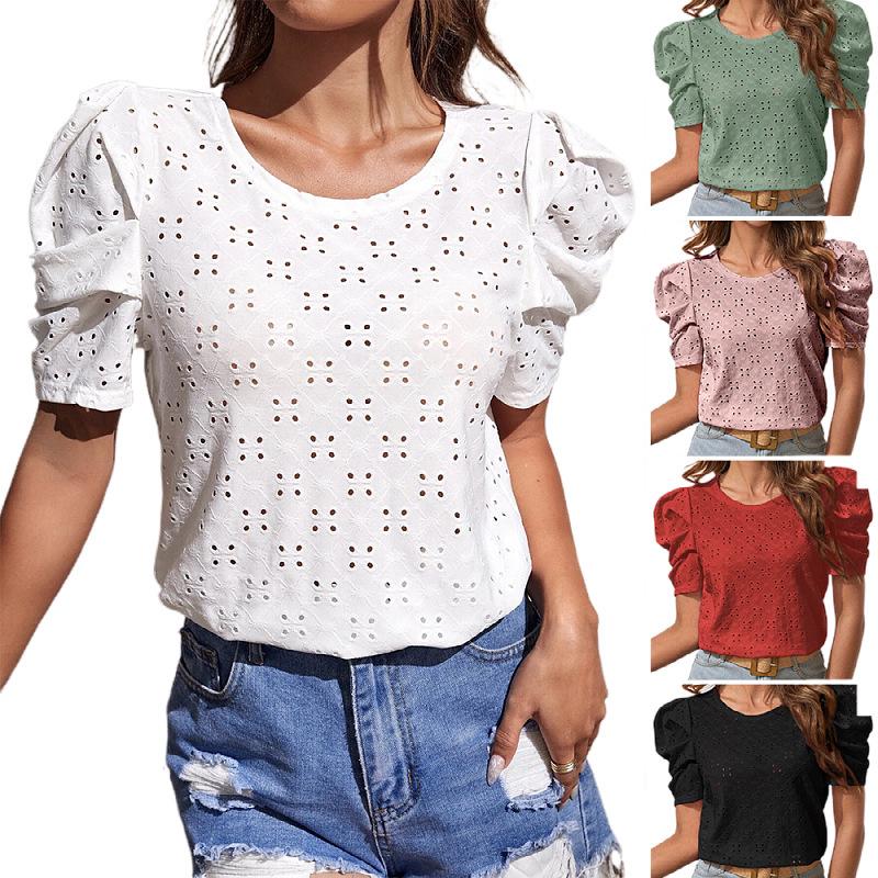 

2023 Women s Stacked Sleeve Ruched T-shirt - European & American Style Small
