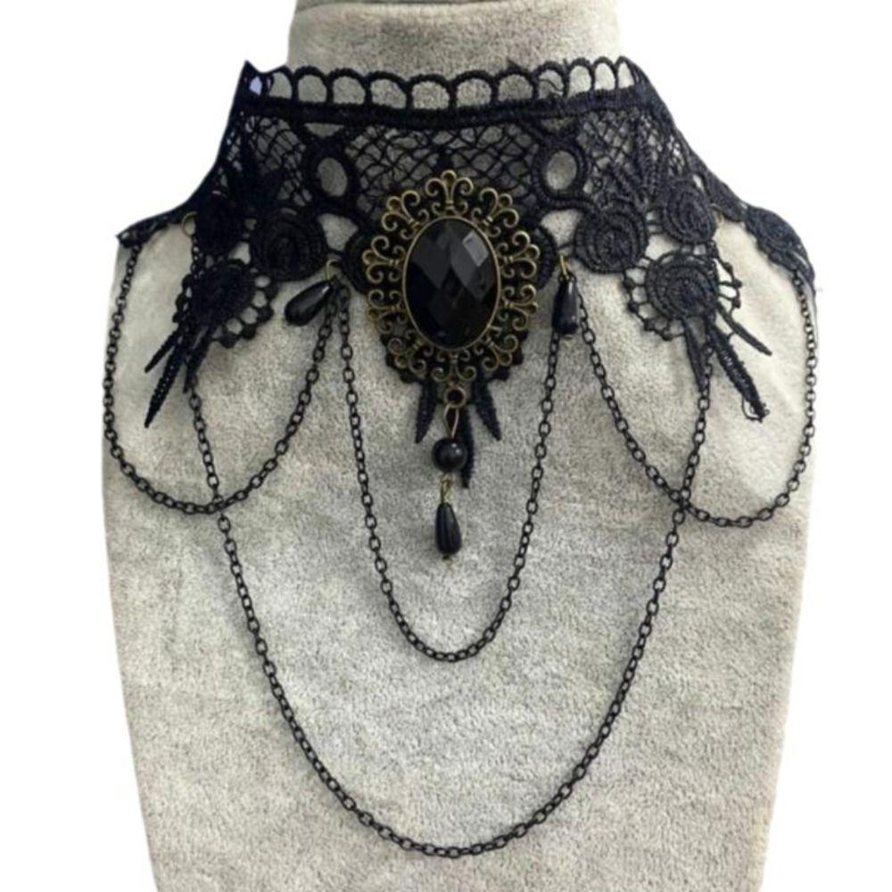 Steampunk Black Lace Choker Clavicle Chain Punk Retro Necklace Gothic Necklace  Jewelry Gift