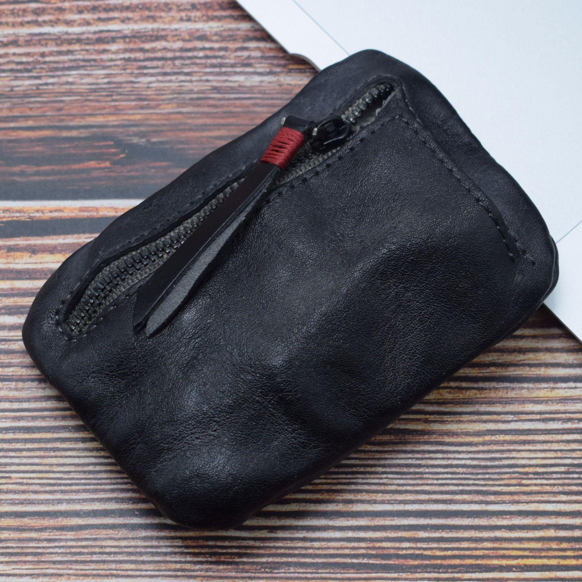 

Hand Painted Vegetable Tanned Leather, Creative Zipper, Used Coin Purse, Key Bag чорний колір сірий