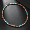 Men'S Layered Wood Walnut Bead Necklace European American Style Hiphop Vintage Long Chain Stackable Bohemian Accessories