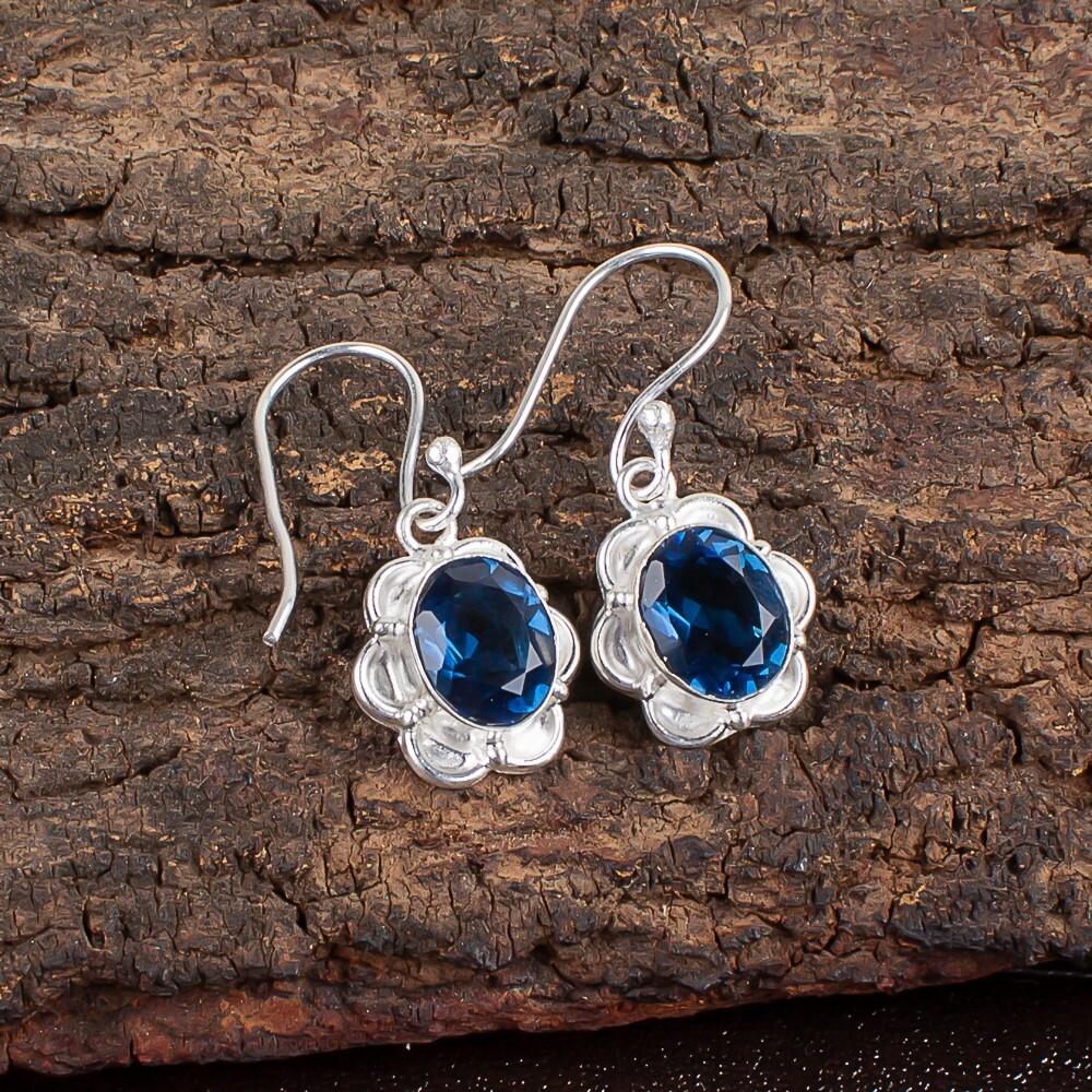 

Лондонский голубой топаз Драгоценный камень 925 Стерлинговое серебро Ювелирные изделия Ручная работа Серьги 1.30 EE-11-7