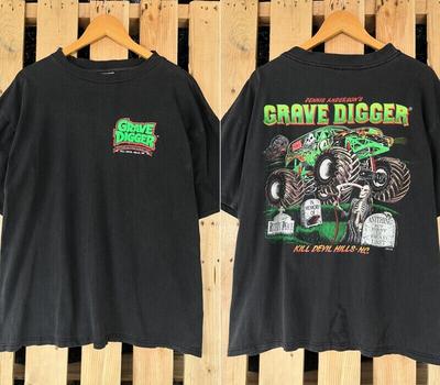 Grave Digger Monster Truck 2 Sided 90#039s Basic Black Unisex Reprint S5XL Unisex T-Shirt