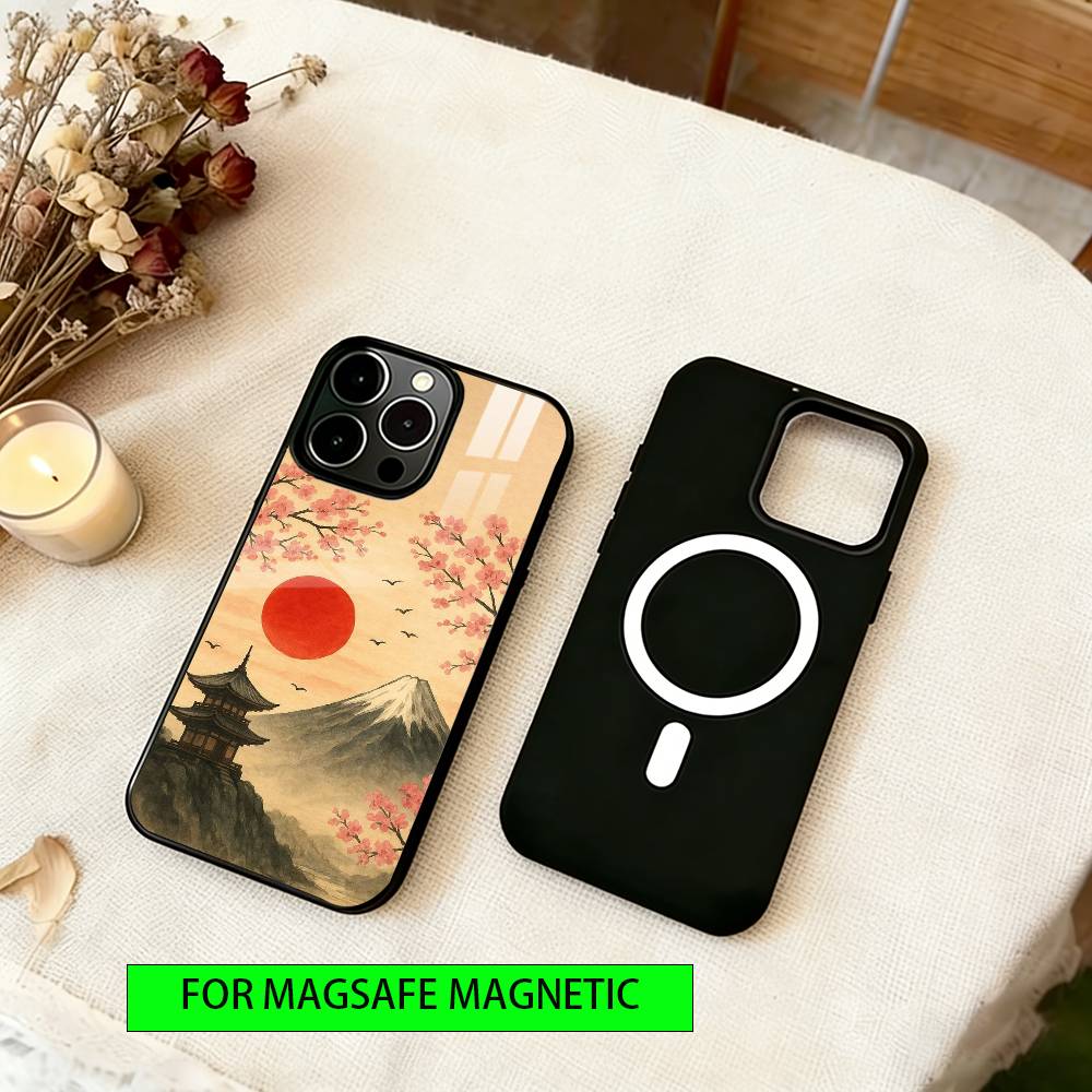 Japan Mount Fuji Cherry Phone Case For iPhone17,16,15,14,13,12,11 Plus,Pro Magnetic with Magsafe Wireless Charging