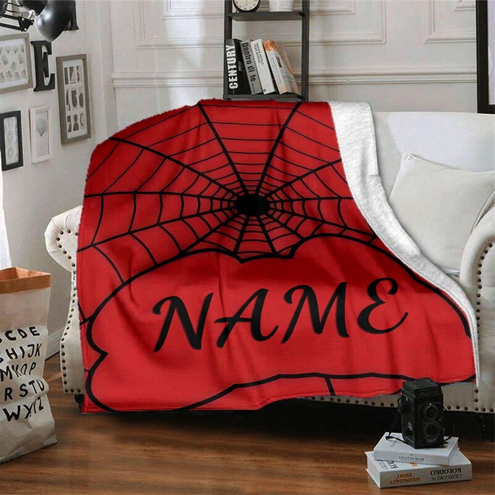 Spider Web With Placeholder On Red Background Lightweight Customizable Blanket Customize Text Comfortable Throw For Sofa Couch Office Bed Picnics For