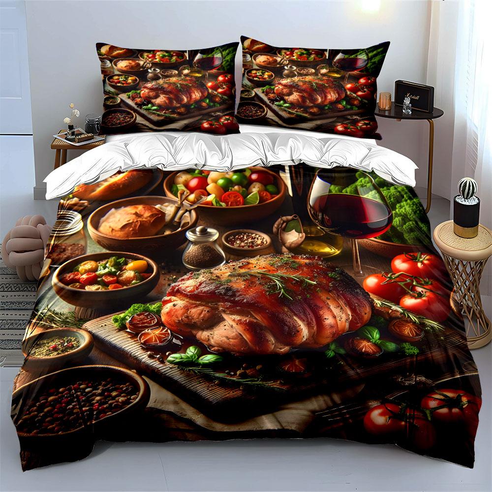 BBQ Pattern Bedding Set Pillowcases and Duvet Cover (1* Duvet Cover, 2* Pillowcases, Filling Not Included)
