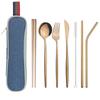 Silver Dinnerware Set Travel Cutlery Set Reusable Silverware Straw Spoons Forks Chopsticks Kitchen Accessory with Bag