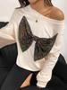 Yiyi Autumn Winter Sequin Bow Pullover Hoodie with Round Neck for Women