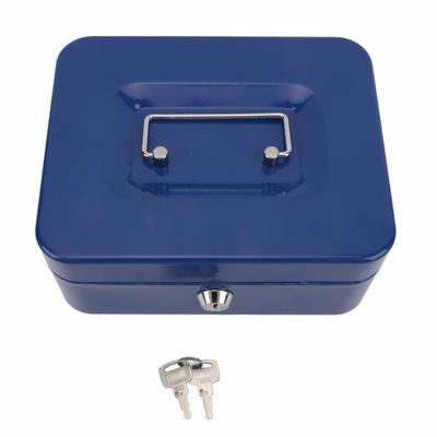 Small Locking Cash Box Portable Double Layers Safe Metal Money Box for Home and Office Blue