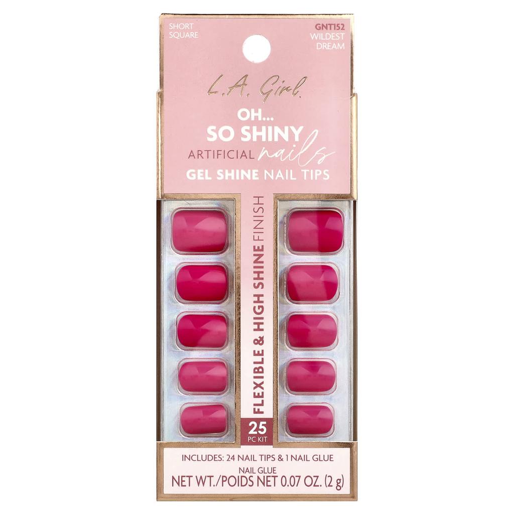 L.A. Girl, Oh So Shiny Artificial Nails, Gel Shine Nail Tips, GNT152 Wildest Dream, 25-Piece Kit
