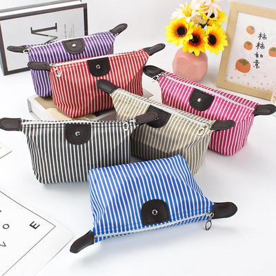 Korean Style Striped Dumpling Makeup Bag: Foldable, Waterproof Toiletry Bag for Travel and Bath.