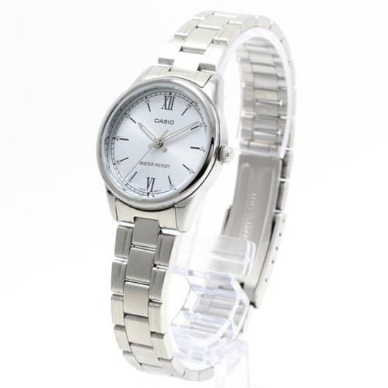 CASIO Cheap Chipkashi Wristwatch Ladies Quartz Analog Stainless Metal Silver Sky Blue LTP-V005D-2B3
