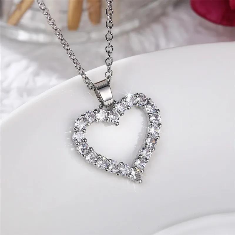 CAOSHI Eternal Heart Shaped Necklace Sparkling Zirconia Accessories for Lady Chic Simple Style Zircon Romantic Confession Gifts