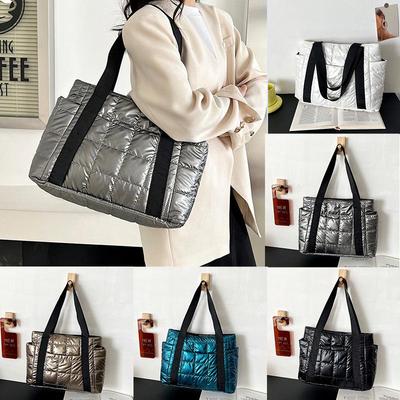 Fashion Nylon Padded Quilted Bag for Women Space Cotton Shoulder Bag Soft Fluffy Handbag Female Shopper Totes Underarm Bag