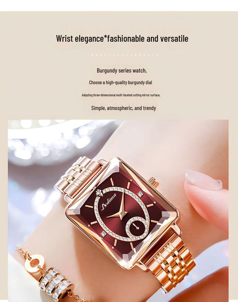 Roségoldene Damen Diamantuhr - High-End Mode, Zwei-Zeiger-Werk, TikTok viraler Stil