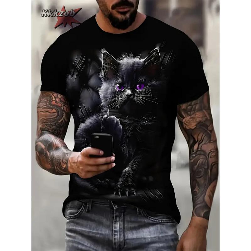 2026 Black and White Tiger Pattern Men's Printed T-shirt Summer