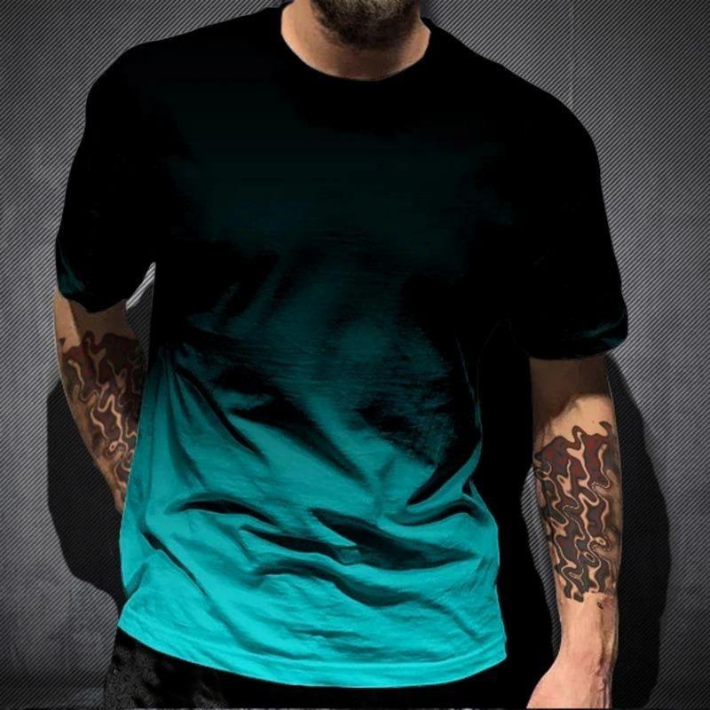 Summer New Men's Fashion Gradient Printed Pattern Breathable Round Neck T-shirt Outdoor Casual Top