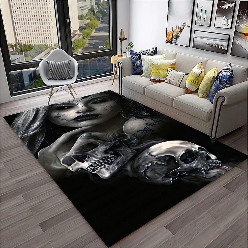 3D Gothic Horror Skull Ghost Cartoon Carpet Rug for Home Living Room Bedroom Sofa Doormat Decor,kids Area Rug Non-slip Floor Mat