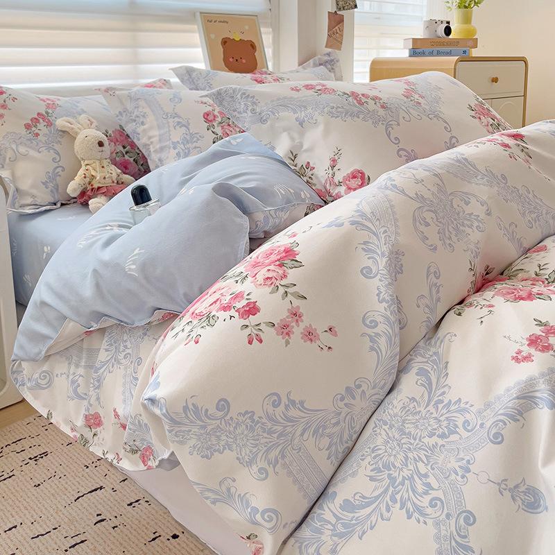 Class A Maternal And Infant Grade Small Fresh Pure Abraded Four-Piece Set Skin-Friendly Bed Sheet Washed Cotton Quilt Cover Student Dormitory 3Pcs Set