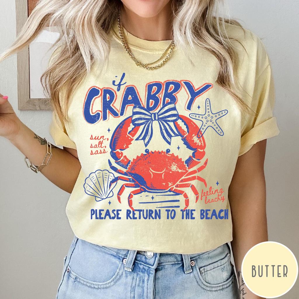 If Crabby Please Return To The Beach T-Shirt, Retro Coastal Shirt, Funny Beach Tee, Summer Graphic Tee, Beach Lover Gift