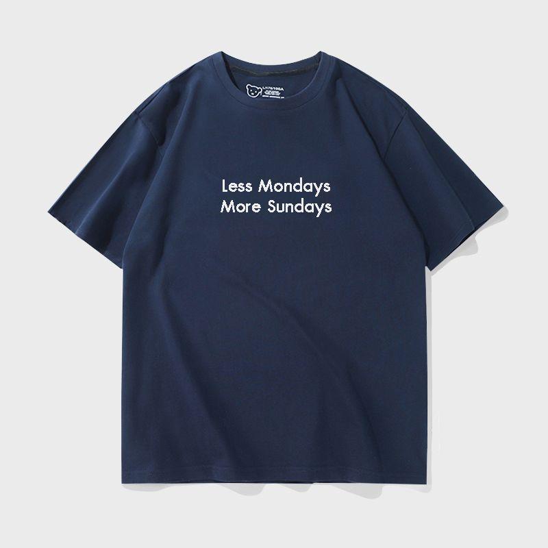

Less Mondays More Sundays Multi-Point Weekend American Plus Size Shoulder Pure Cotton Short Sleeve T-shirt for Women Navy blue XL