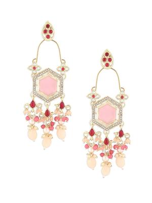 Pink Stones Kundan & Beads Dangle Ethnic Earring For Women