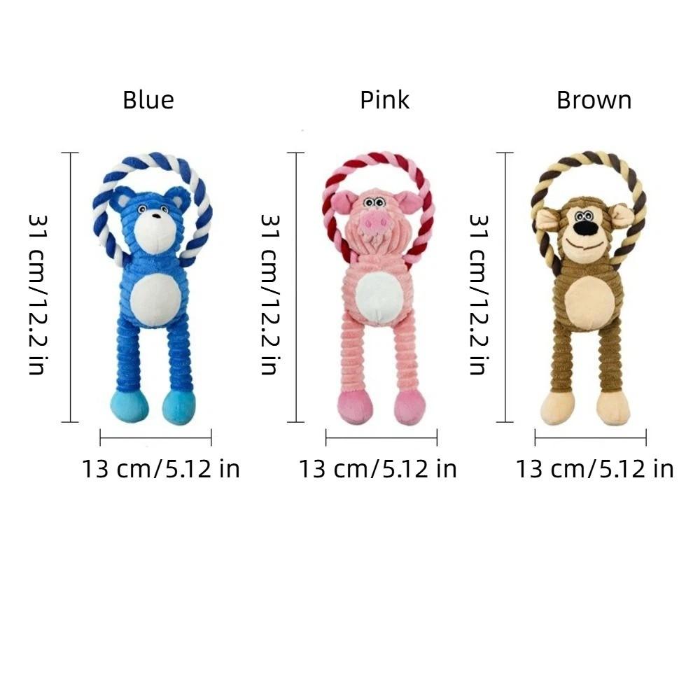 Funny Bite Resistant Dog Chew Knot Toy Animals Shaped Cartoon Cotton Rope Pull Ring Sounding Dog Squeaking Toys Training