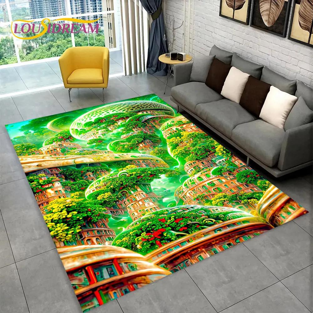 3D Beautiful Dream Magic Castle Scenic Area Rug,Carpet Rug for Living Room Bedroom Sofa Doormat Kitchen Decor Non-slip Floor Mat