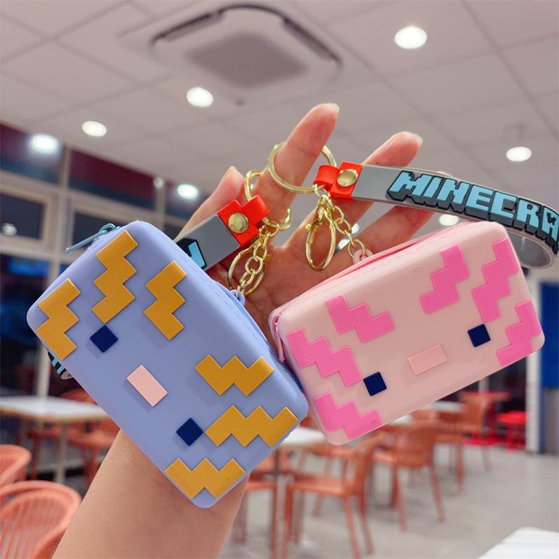 Square Minecraft Silicone Bag Keychain Children's Storage Bag Change Bag Children's Student Small Gifts