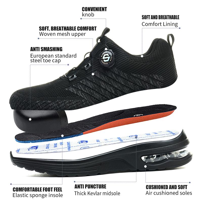 Rotating button Men's safety shoes Work Sneakers Steel toe shoes Lightweight Protection Shoes Puncture-Proof Protection Shoes
