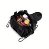 Glossy Black Large Drawstring Makeup Bag, High-Quality Portable Travel Cosmetic Organizer for Women