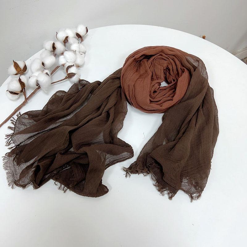 Retro Gradual Change Brown Cotton Scarf Plus Women'S Literary Thin Large Shawl Summer Neck Silk Scarf