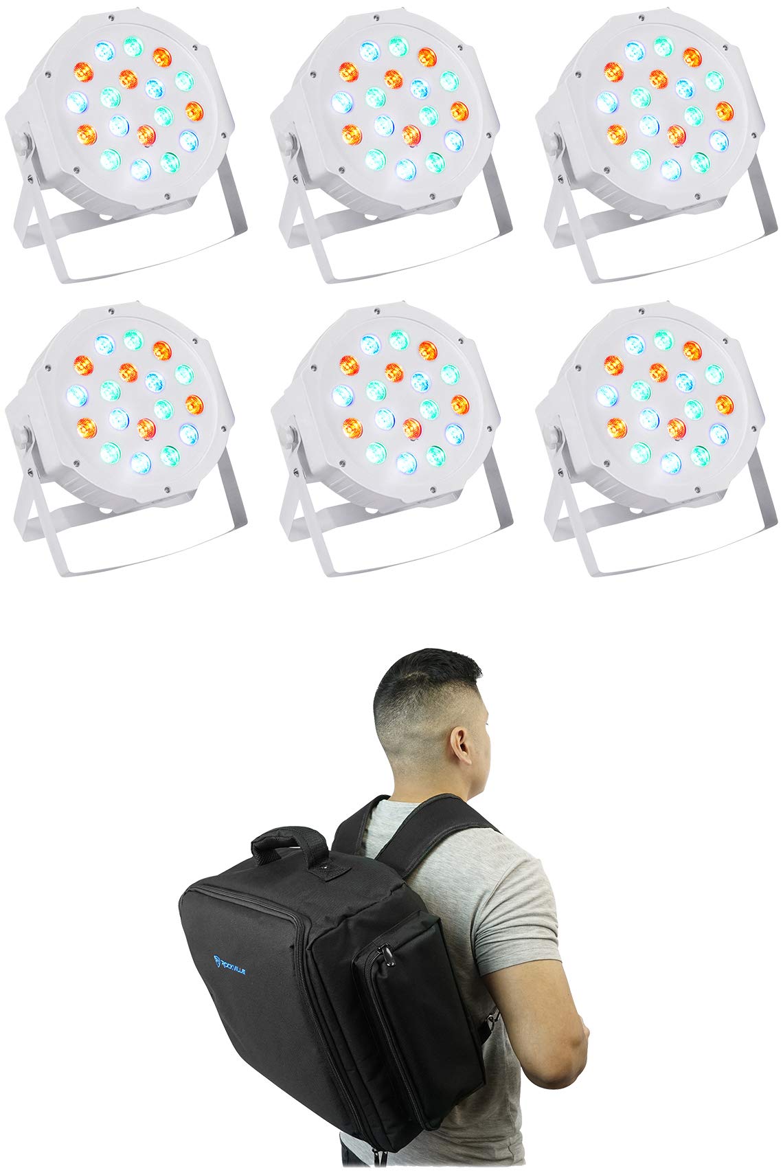 

Rockville RockPAR50 White LED RGB Parkan DMX DJ Wash Up Light Backpack (6) +