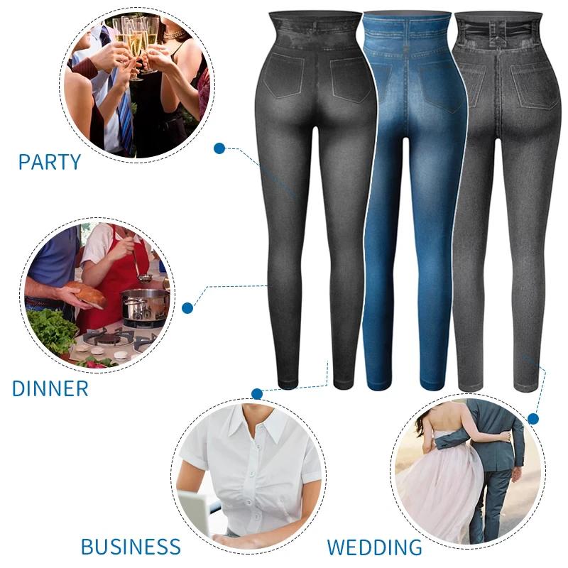 Faux Denim Jeans Leggings Hohe Taille Mode Schlanke Frauen Nahtlose Leggings Sexy Lange Druck Fitness Legging Casual Bleistift Hosen