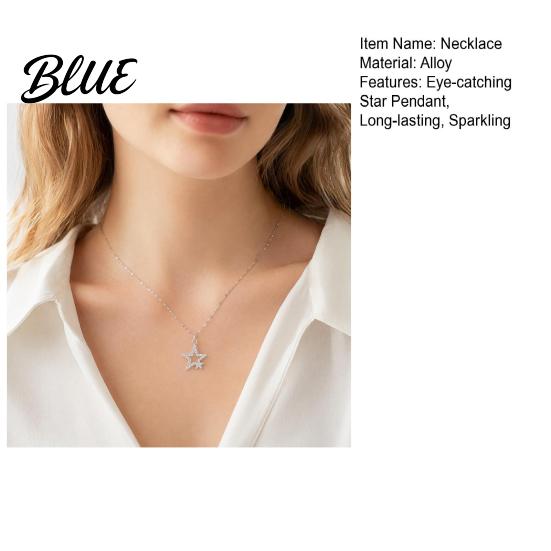 Shiny Star Pendant Five-pointed Necklace Sparkling Rhinestone Stars Adjustable Alloy