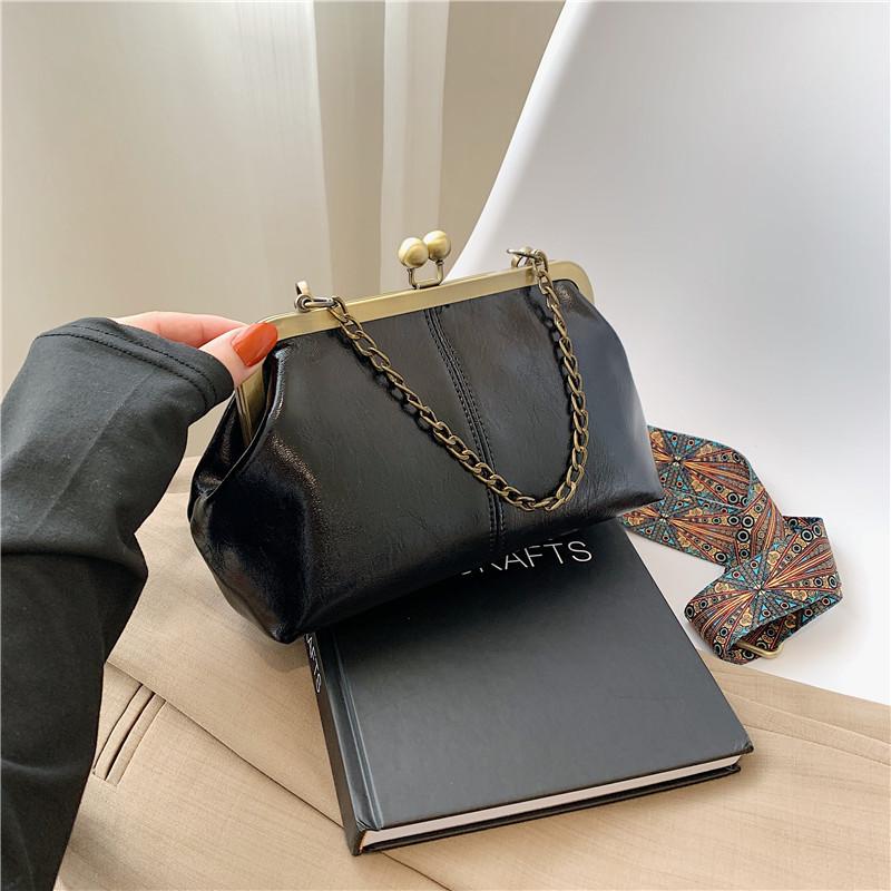 Women's 2023 Korean Style Versatile Chain Handbag - Red Textured Crossbody Shoulder Bag